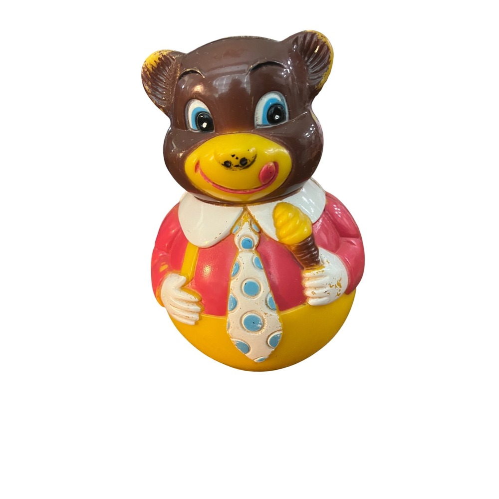 Vintage 1972 First Years Roly Poly Chime Bear Wobble Toy Kiddie Product